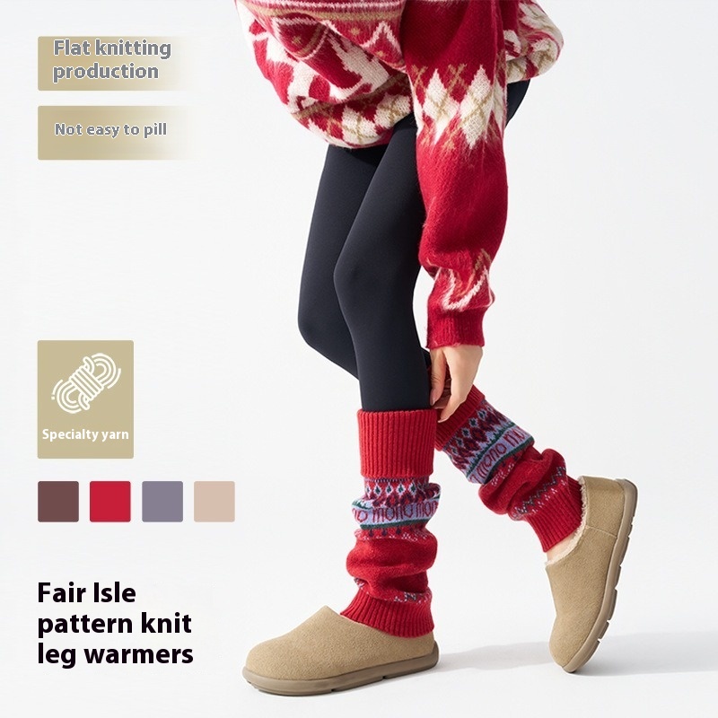 ​Fair Isle Knitted Leg Warmers - Boot Sock Slouchy review and price